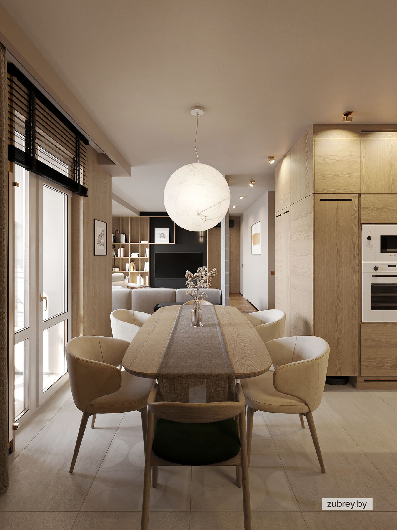 Кухня со столовой зоной и лоджией