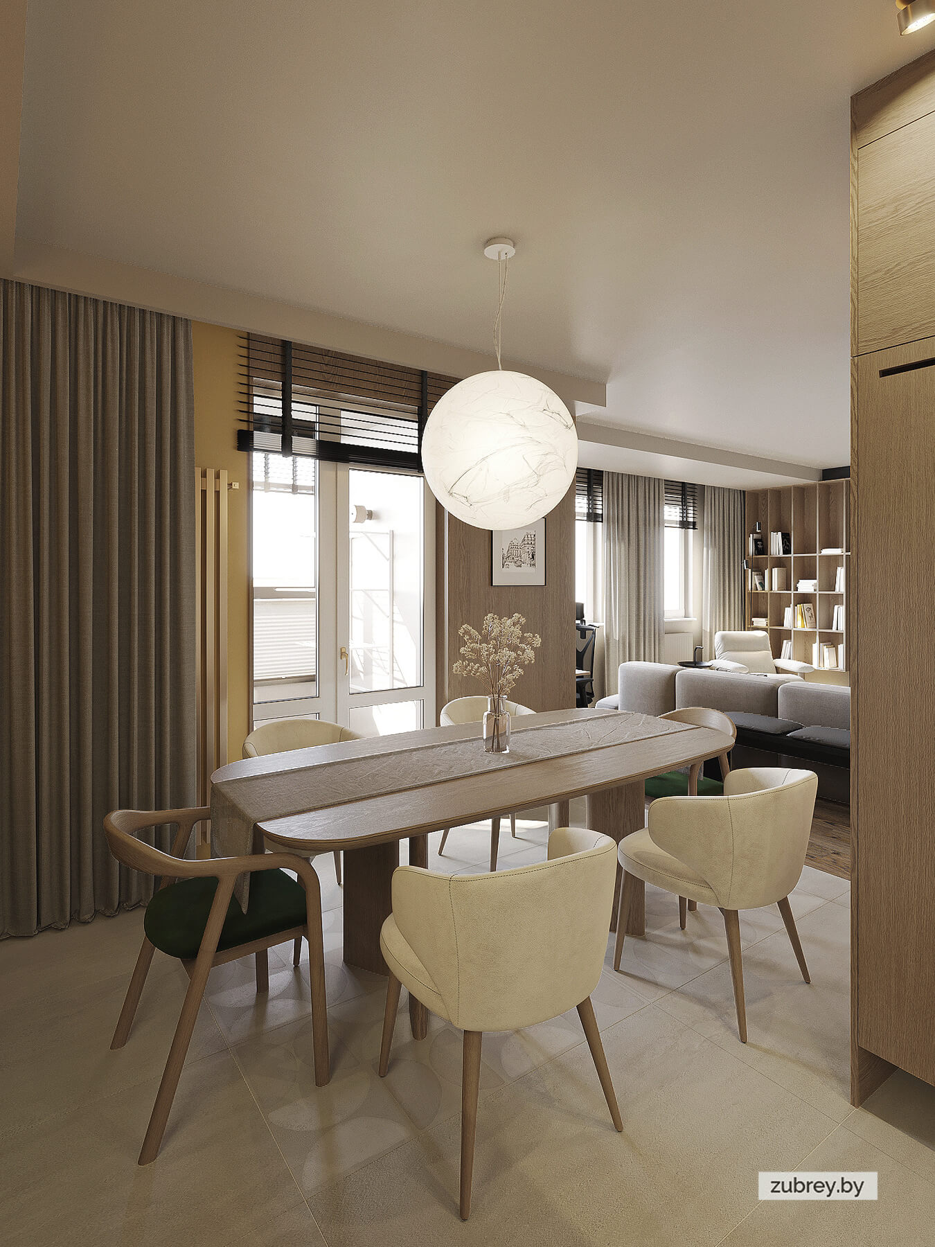 Кухня со столовой зоной и лоджией