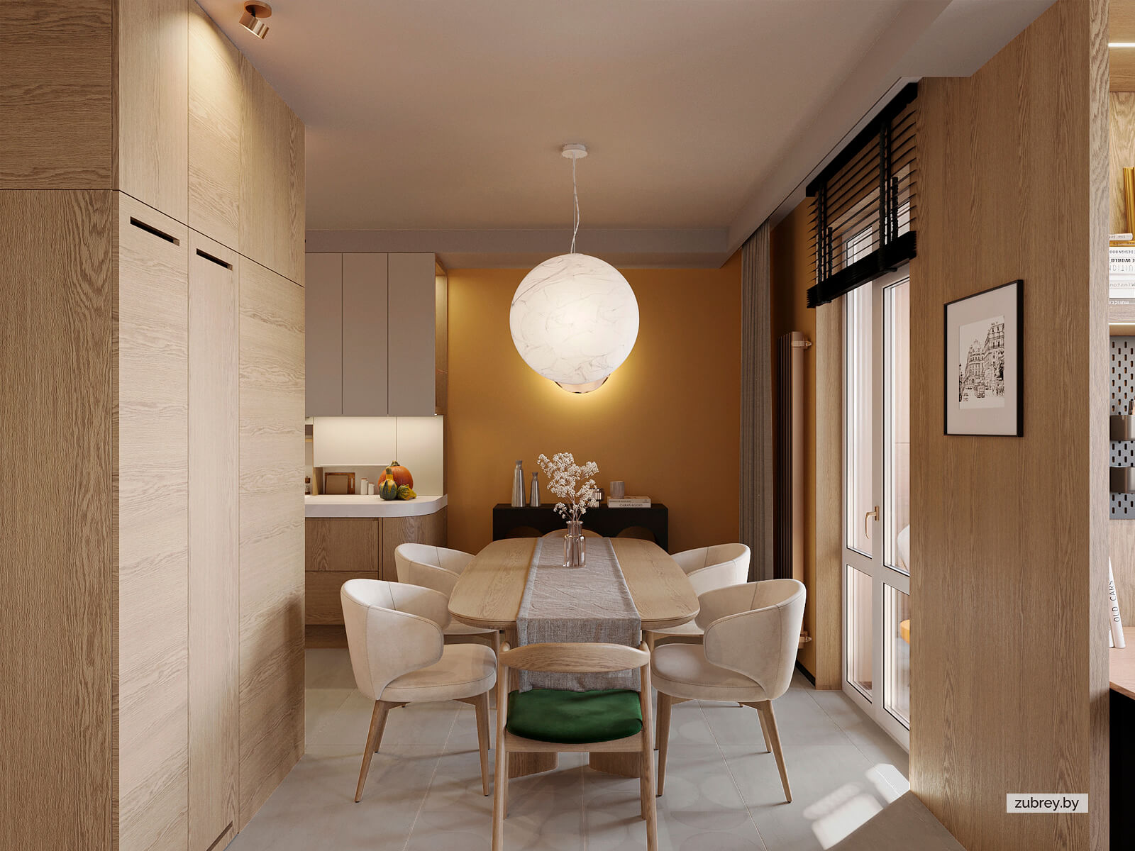 Кухня со столовой зоной и лоджией